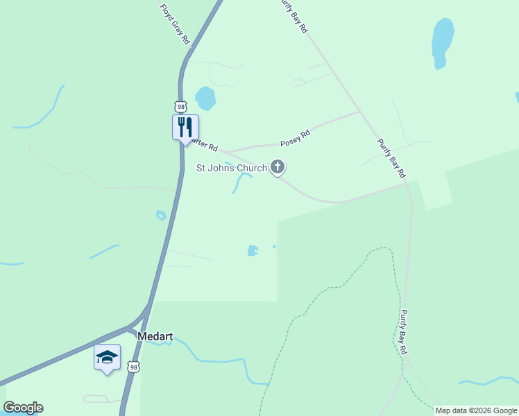 map of restaurants, bars, coffee shops, grocery stores, and more near 123 Carter Road in Crawfordville