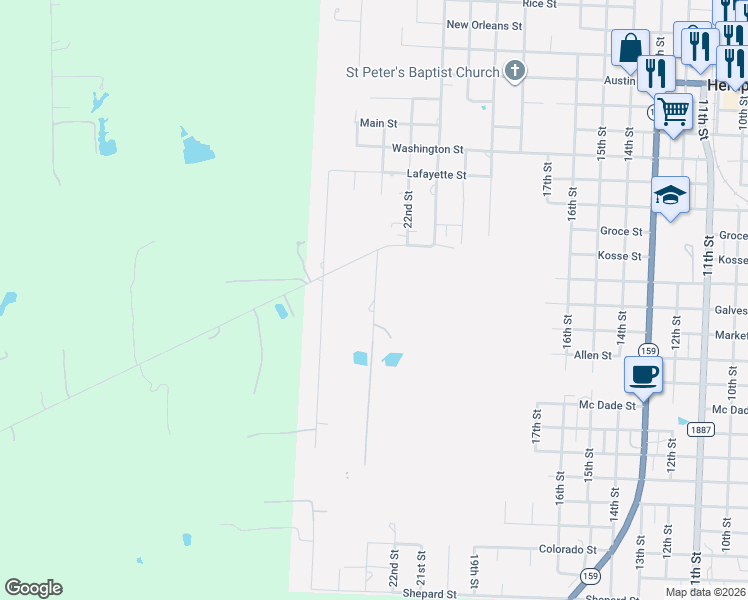 map of restaurants, bars, coffee shops, grocery stores, and more near 1605 23rd Street in Hempstead