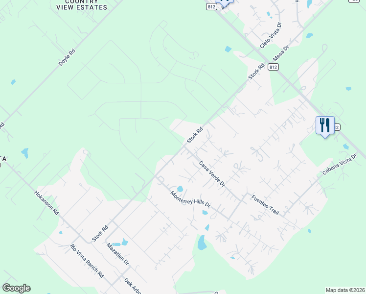 map of restaurants, bars, coffee shops, grocery stores, and more near Stork Road in Bastrop County