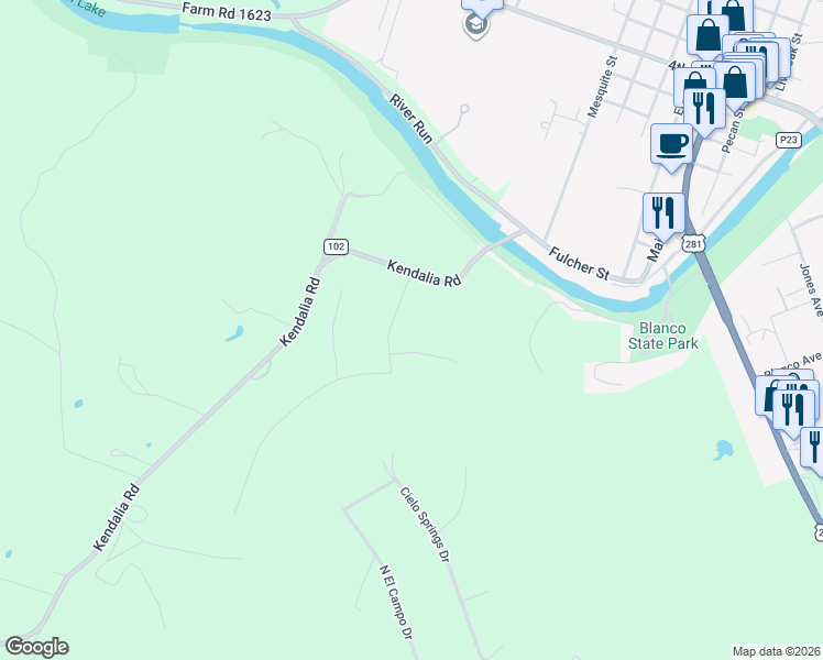map of restaurants, bars, coffee shops, grocery stores, and more near 103 Rio Grande Drive in Blanco