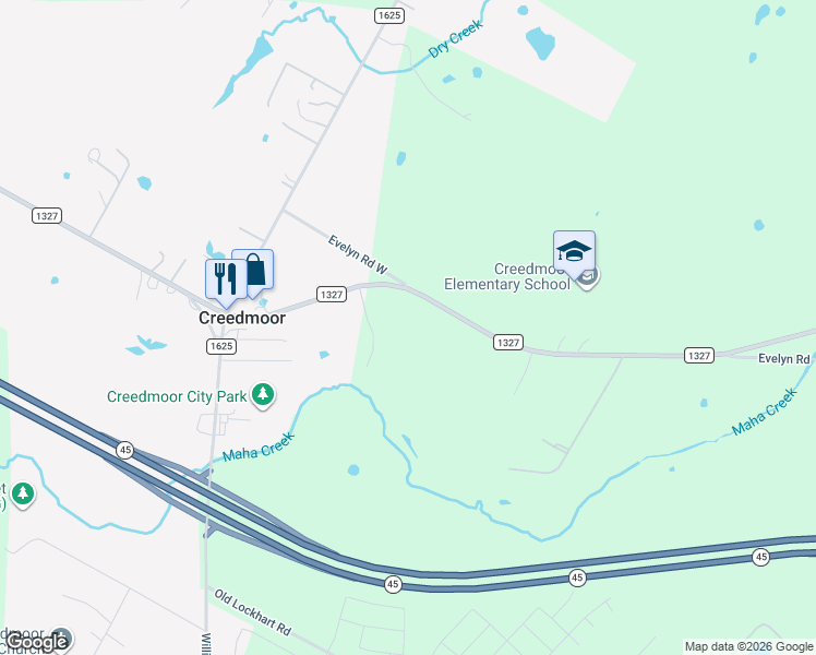 map of restaurants, bars, coffee shops, grocery stores, and more near 5107 Farm to Market Road 1327 in Creedmoor