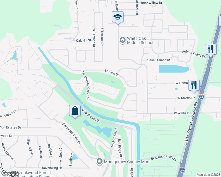 map of restaurants, bars, coffee shops, grocery stores, and more near 20633 Eaglewood Forest Drive in Porter
