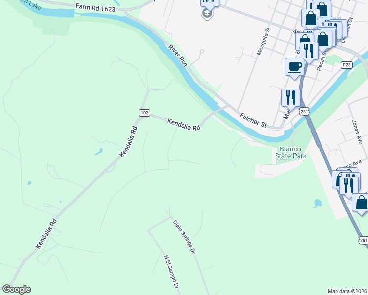 map of restaurants, bars, coffee shops, grocery stores, and more near 103 Rio Grande Drive in Blanco
