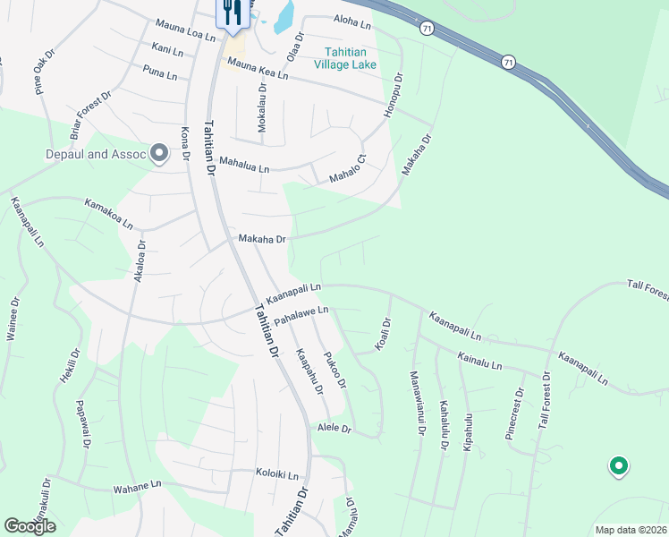 map of restaurants, bars, coffee shops, grocery stores, and more near 111 Pahoiki Lane in Bastrop