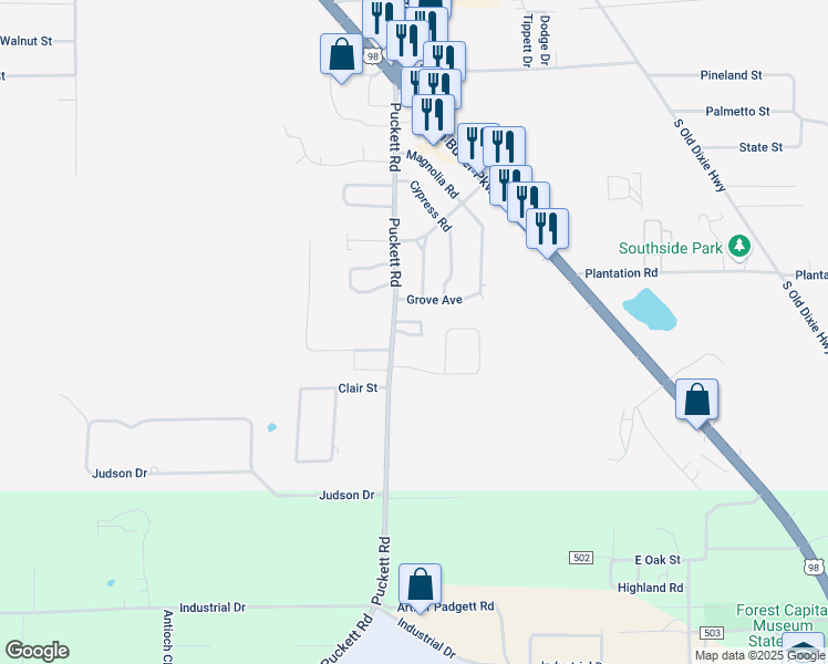map of restaurants, bars, coffee shops, grocery stores, and more near Woodgate in Perry