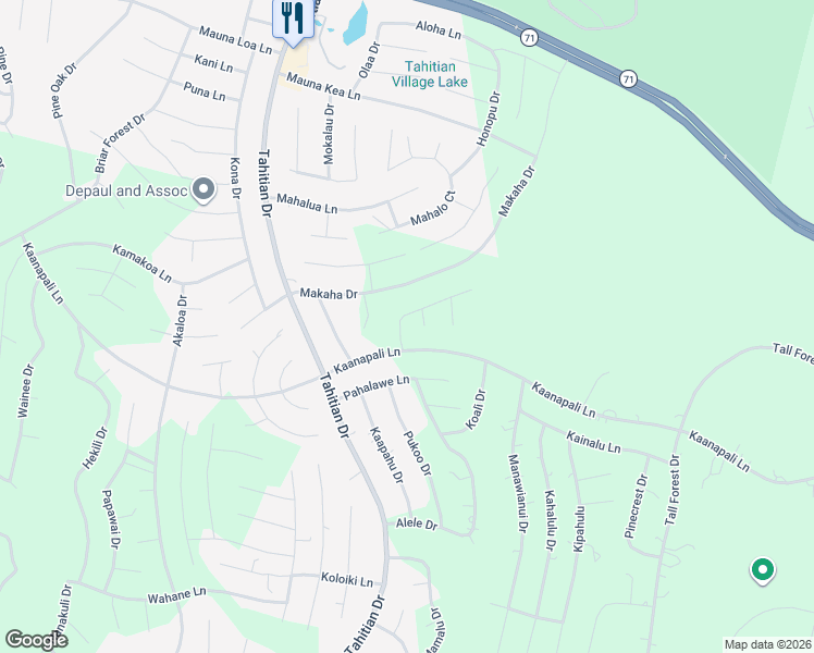 map of restaurants, bars, coffee shops, grocery stores, and more near 111 Pahoiki Lane in Bastrop