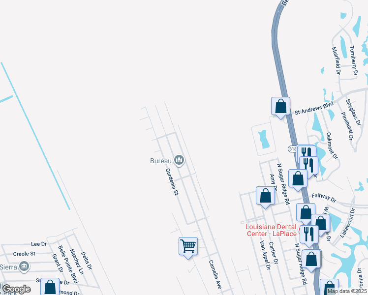 map of restaurants, bars, coffee shops, grocery stores, and more near 648 Magnolia Drive in LaPlace