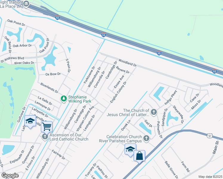 map of restaurants, bars, coffee shops, grocery stores, and more near 2901 Essex Avenue in LaPlace