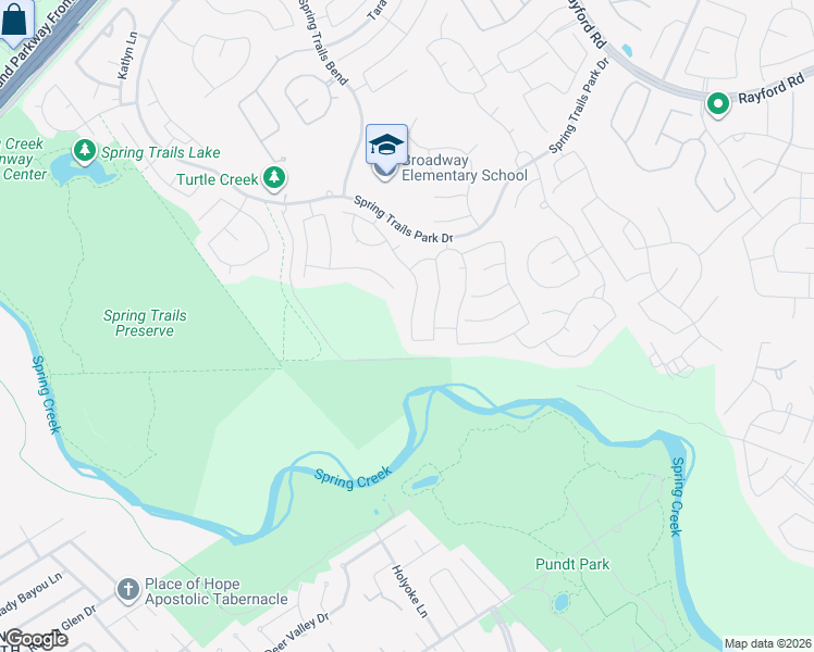 map of restaurants, bars, coffee shops, grocery stores, and more near 1319 Eden Meadows Drive in Spring