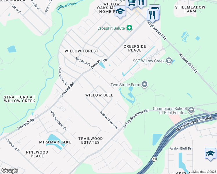 map of restaurants, bars, coffee shops, grocery stores, and more near 18115 Auburn Dr in Tomball