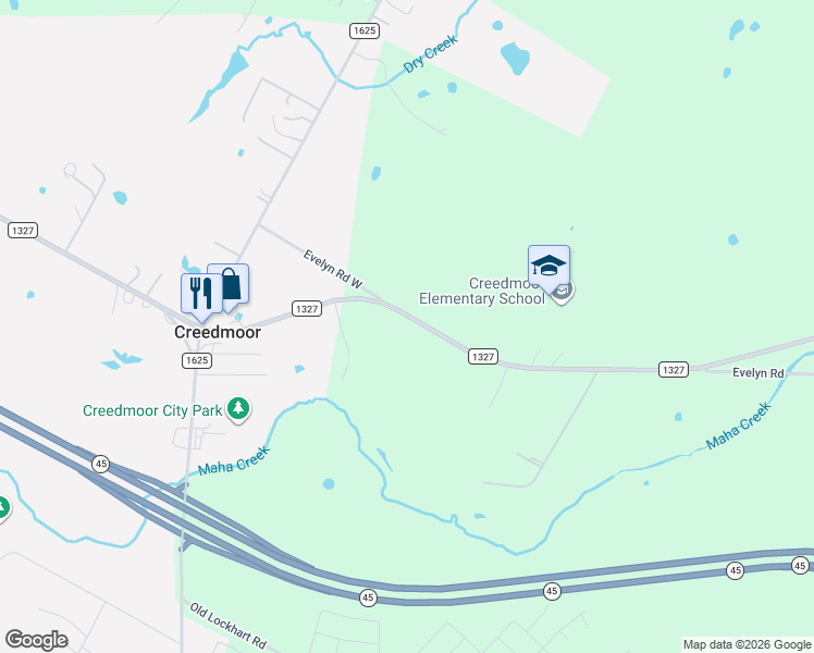 map of restaurants, bars, coffee shops, grocery stores, and more near 12115 Creedmoor Municipal Drive in Creedmoor