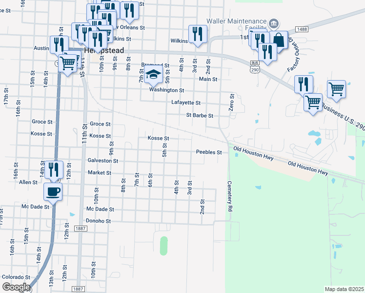 map of restaurants, bars, coffee shops, grocery stores, and more near in Hempstead