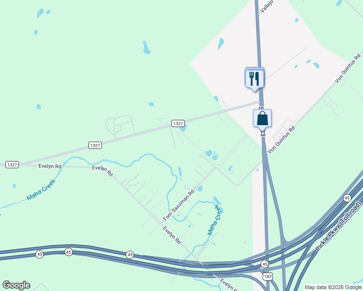 map of restaurants, bars, coffee shops, grocery stores, and more near 6709 Farm to Market Road 1327 in Austin