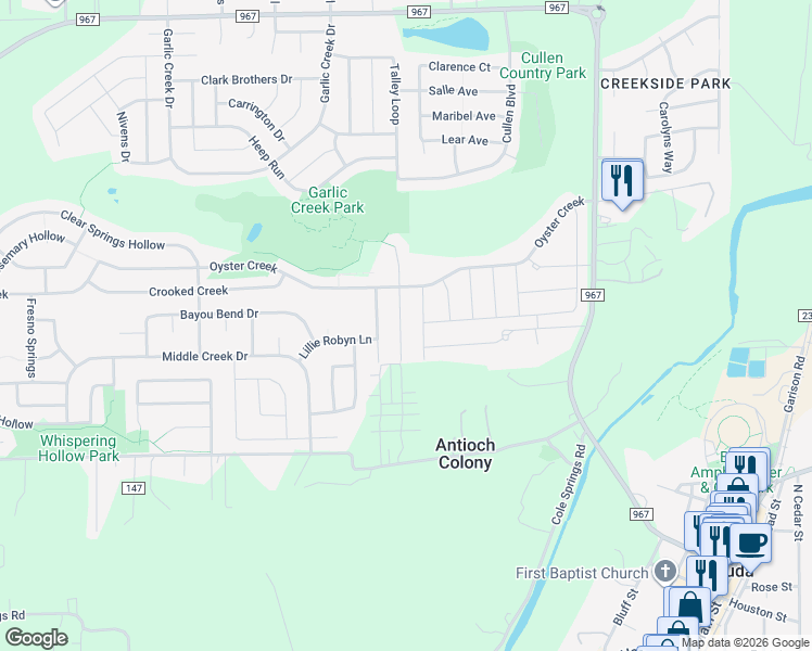 map of restaurants, bars, coffee shops, grocery stores, and more near 295 Enchanted Woods Trail in Buda