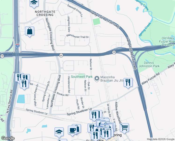 map of restaurants, bars, coffee shops, grocery stores, and more near 402 Wells in Spring