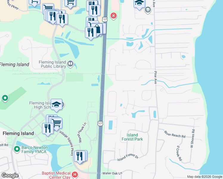 map of restaurants, bars, coffee shops, grocery stores, and more near 2201 Eagle Talon Circle in Fleming Island
