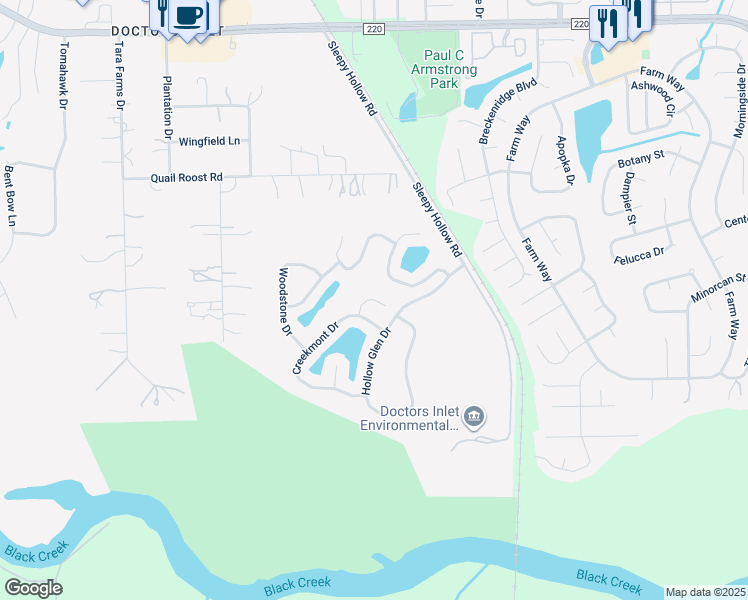 map of restaurants, bars, coffee shops, grocery stores, and more near 2525 Crestdale Court in Middleburg