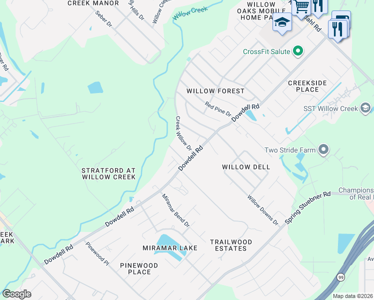 map of restaurants, bars, coffee shops, grocery stores, and more near 8862 Creek Willow Drive in Tomball