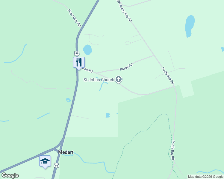 map of restaurants, bars, coffee shops, grocery stores, and more near 123 Carter Road in Crawfordville