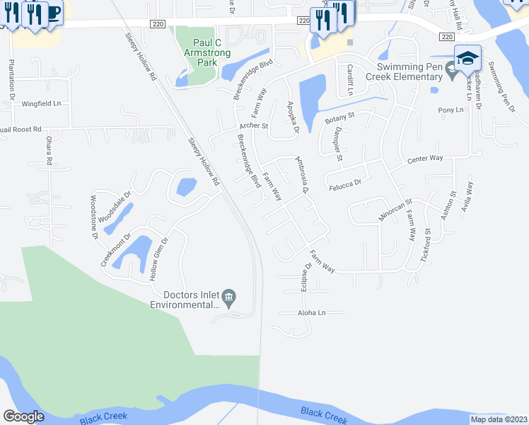 map of restaurants, bars, coffee shops, grocery stores, and more near 2520 Ambrosia Drive in Middleburg