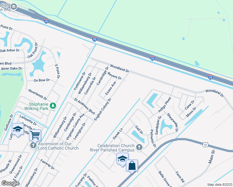 map of restaurants, bars, coffee shops, grocery stores, and more near 3004 English Colony Drive in LaPlace