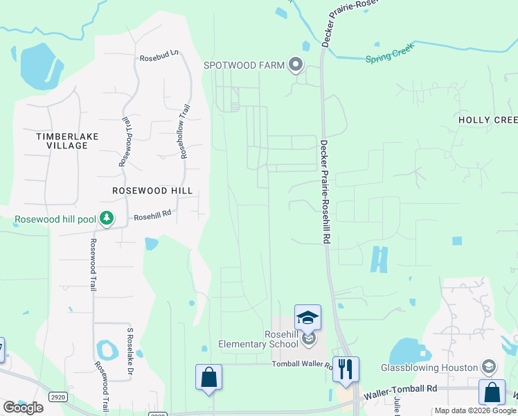 map of restaurants, bars, coffee shops, grocery stores, and more near Aikins and Owen Road in Tomball
