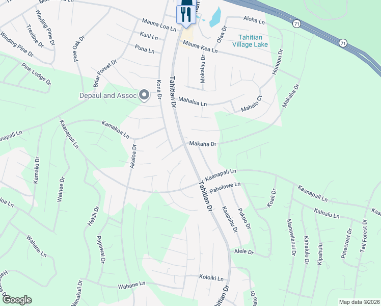 map of restaurants, bars, coffee shops, grocery stores, and more near 275 Tahitian Drive in Bastrop