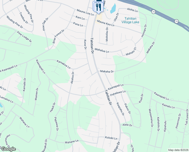 map of restaurants, bars, coffee shops, grocery stores, and more near 303 Makaha Drive in Bastrop