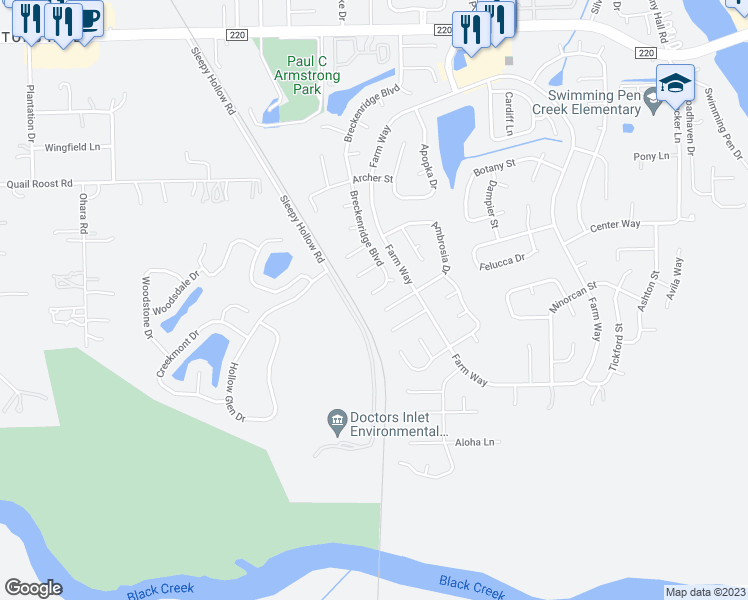 map of restaurants, bars, coffee shops, grocery stores, and more near 1983 Breckenridge Boulevard in Middleburg