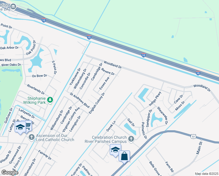 map of restaurants, bars, coffee shops, grocery stores, and more near 3004 English Colony Drive in LaPlace
