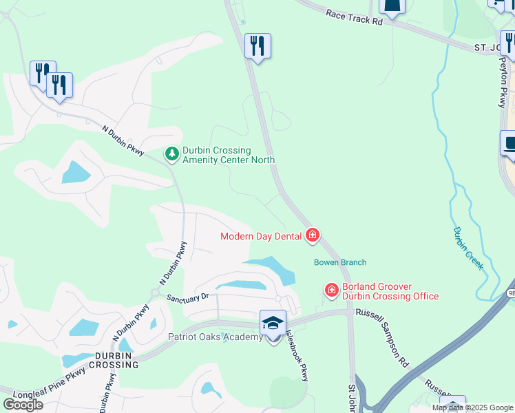 map of restaurants, bars, coffee shops, grocery stores, and more near 732 Servia Drive in Saint Johns