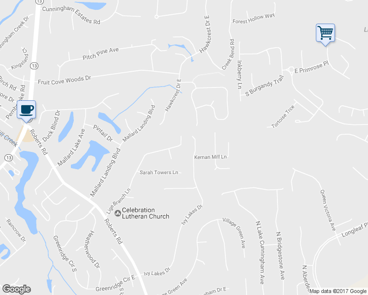 map of restaurants, bars, coffee shops, grocery stores, and more near 230 Lige Branch Lane in Jacksonville