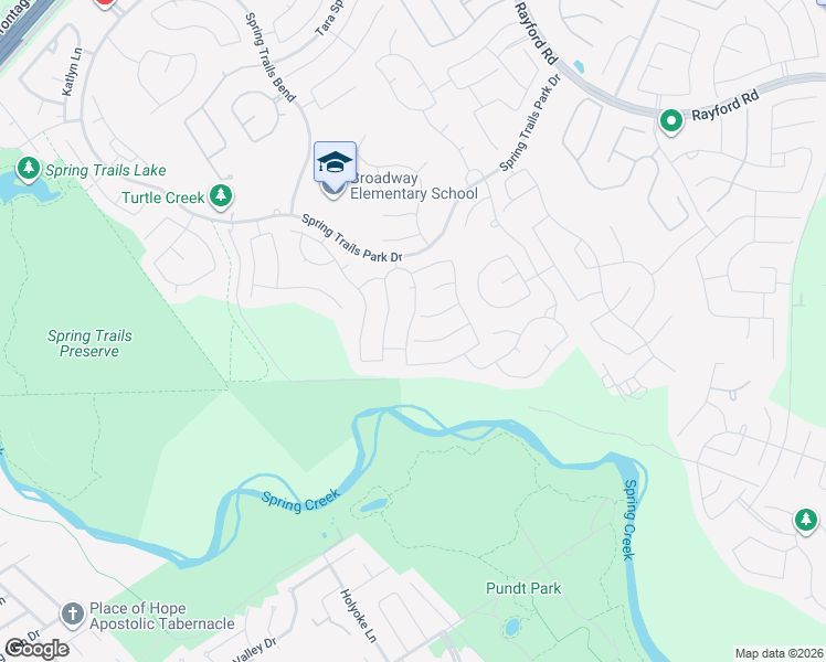 map of restaurants, bars, coffee shops, grocery stores, and more near 27511 Gatlin Lane in Spring