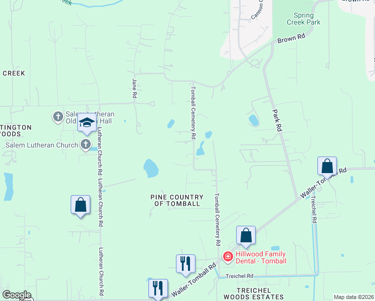 map of restaurants, bars, coffee shops, grocery stores, and more near 22725 Tomball Cemetery Road in Tomball