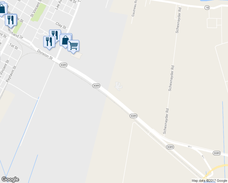 map of restaurants, bars, coffee shops, grocery stores, and more near 38210 Highway 3089 in Donaldsonville