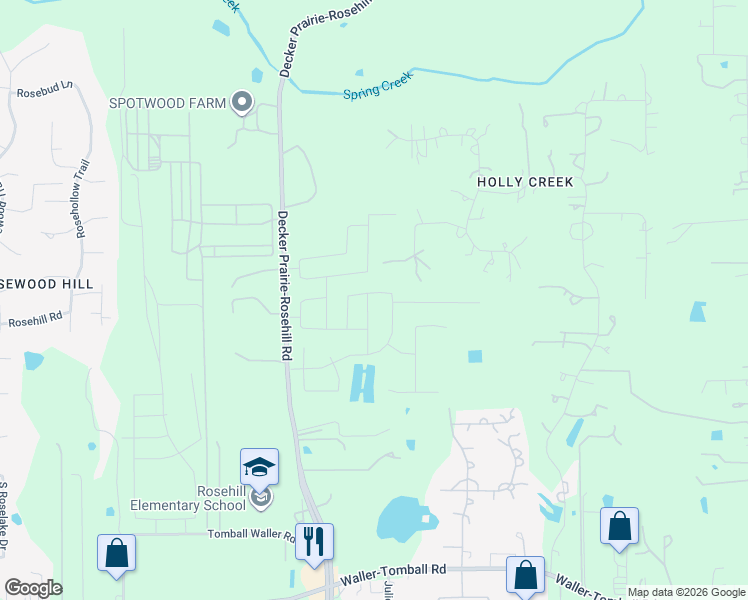 map of restaurants, bars, coffee shops, grocery stores, and more near 22806 Decker Prairie Rosehi Road in Tomball
