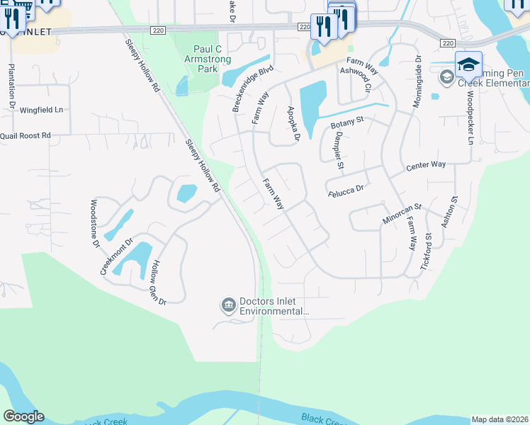 map of restaurants, bars, coffee shops, grocery stores, and more near 1977 Breckenridge Boulevard in Middleburg