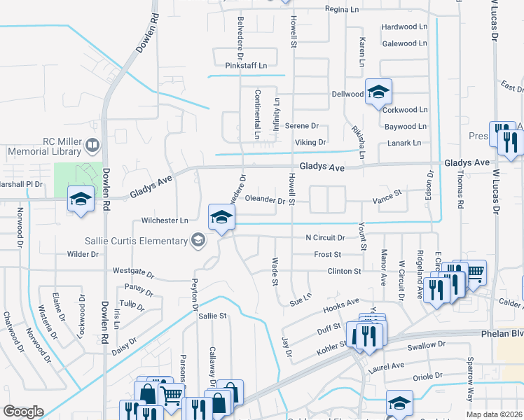 map of restaurants, bars, coffee shops, grocery stores, and more near 935 Hibiscus Circle in Beaumont