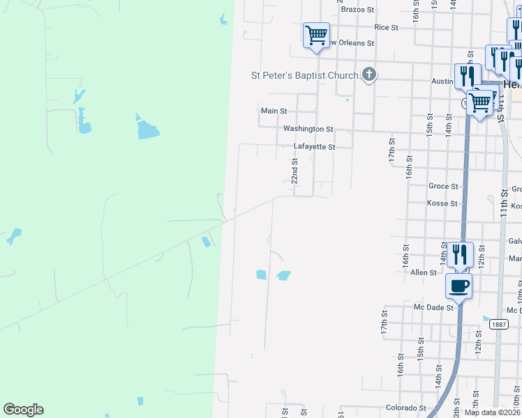 map of restaurants, bars, coffee shops, grocery stores, and more near 2240 Mitchamore Road in Hempstead
