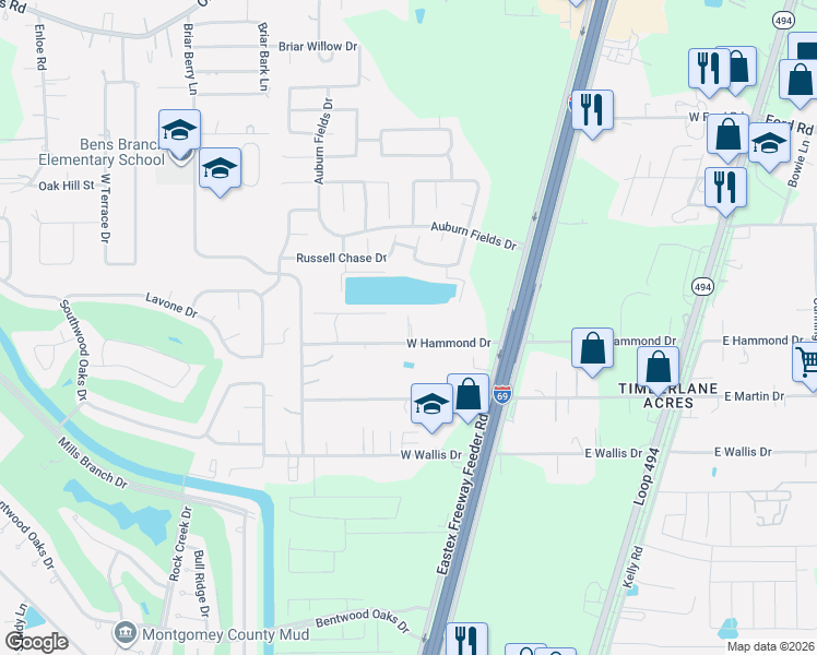 map of restaurants, bars, coffee shops, grocery stores, and more near 21505 West Hammond Drive in Montgomery County