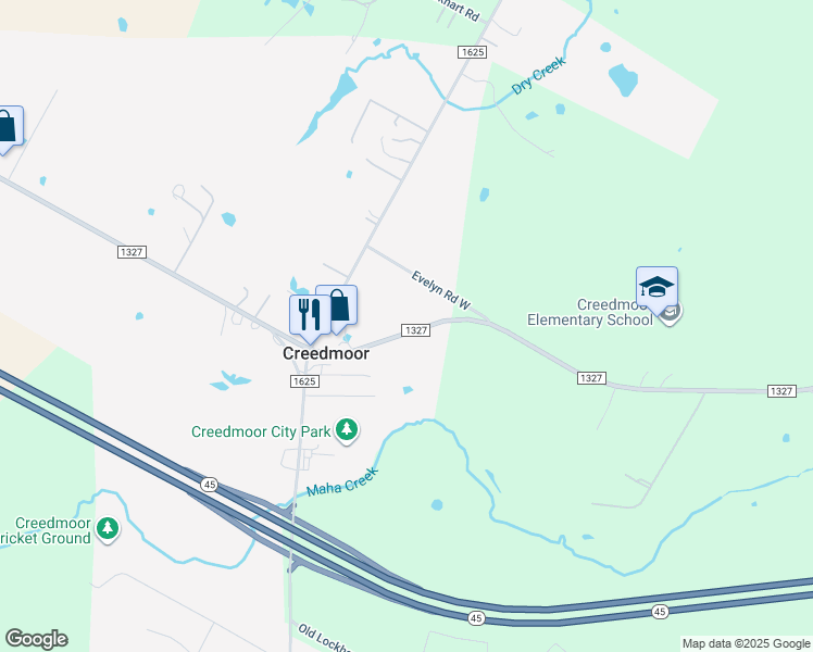 map of restaurants, bars, coffee shops, grocery stores, and more near 5107 Farm to Market Road 1327 in Creedmoor