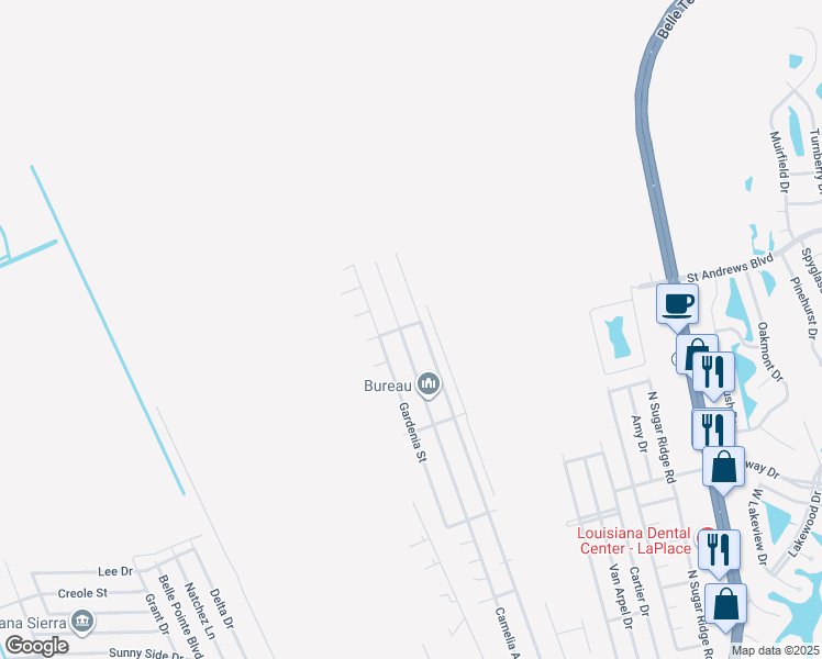map of restaurants, bars, coffee shops, grocery stores, and more near 709 Magnolia Drive in LaPlace