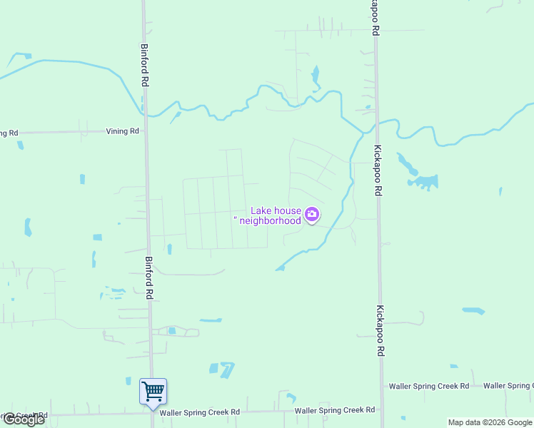 map of restaurants, bars, coffee shops, grocery stores, and more near 21711 Kickapoo Road in Waller