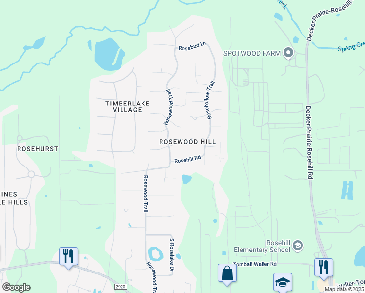 map of restaurants, bars, coffee shops, grocery stores, and more near 18806 Chickadee Lane in Tomball