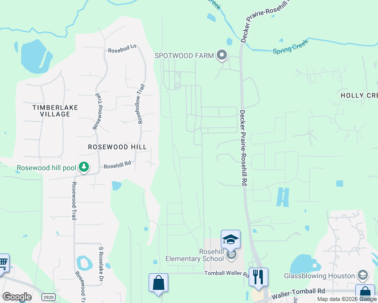 map of restaurants, bars, coffee shops, grocery stores, and more near Aikins and Owen Road in Tomball