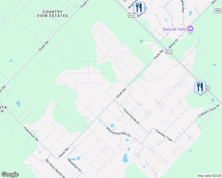 map of restaurants, bars, coffee shops, grocery stores, and more near 110 Jalisco Court in Del Valle