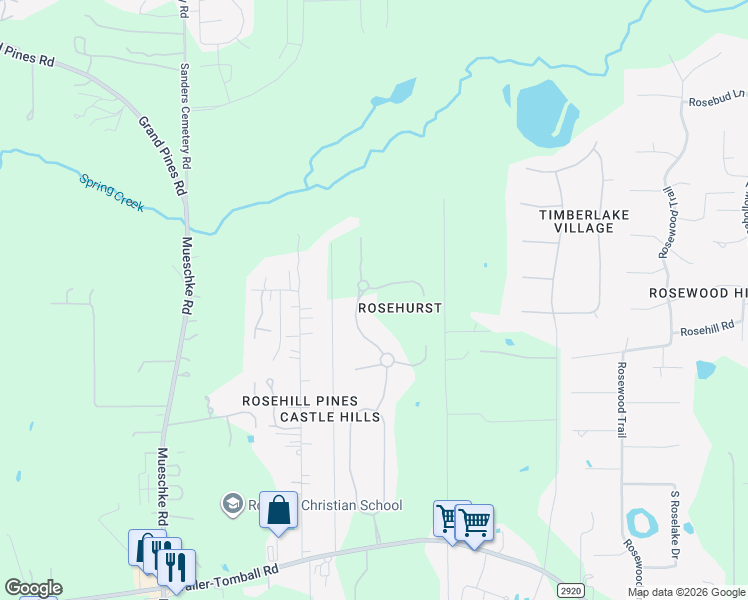 map of restaurants, bars, coffee shops, grocery stores, and more near 19333 Chateau Ridge Ct in Tomball