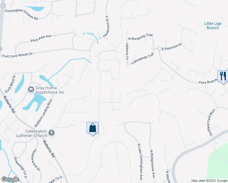 map of restaurants, bars, coffee shops, grocery stores, and more near 629 Catherine Foster Lane in Jacksonville