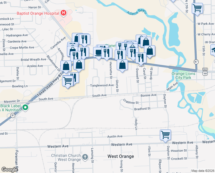 map of restaurants, bars, coffee shops, grocery stores, and more near 2710 Tanglewood Avenue in West Orange
