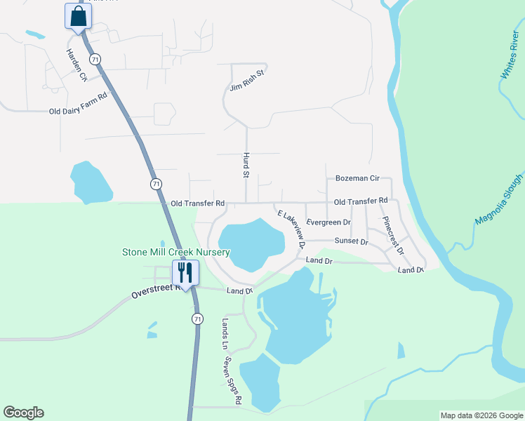 map of restaurants, bars, coffee shops, grocery stores, and more near 580 Old Transfer Road in Wewahitchka